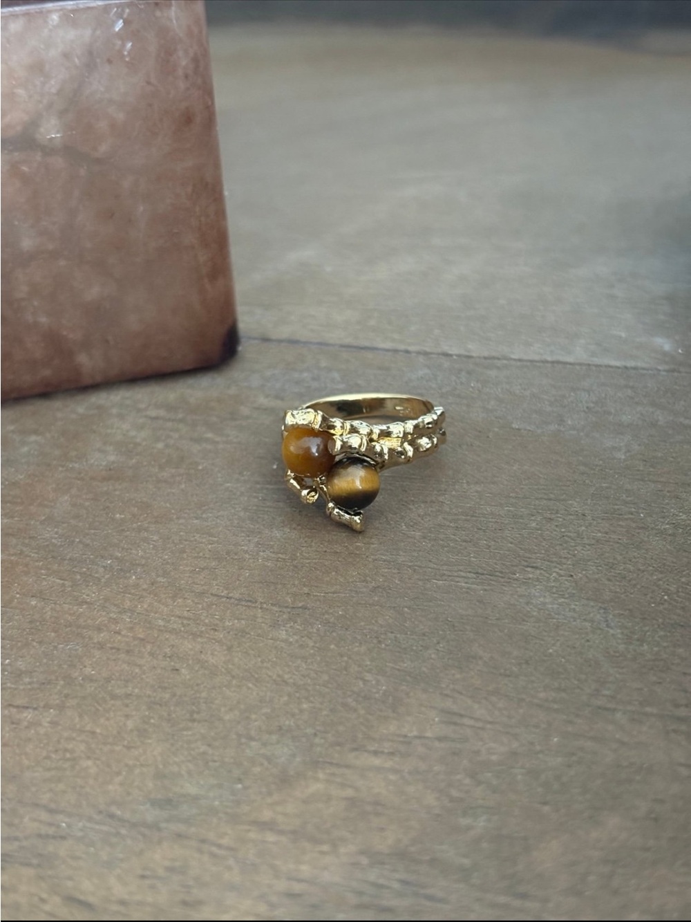 Gold Tiger's Eye Bead Ring - Women Jewelry